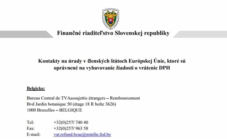 Kontakty na úrady v členských štátoch Európskej Únie, ktoré sú oprávnené na vybavovanie žiadostí o vrátenie DPH